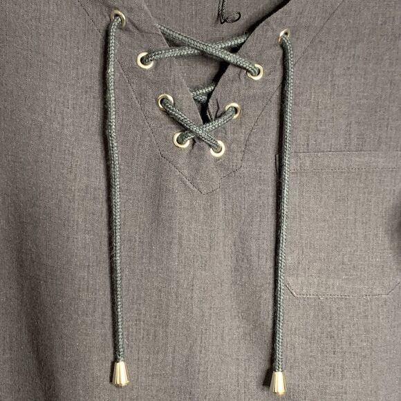 Paul Jones Long Sleeve Top Women S Rayon Linen Lace-Up Neck NWOT Charcoal - Picture 5 of 11